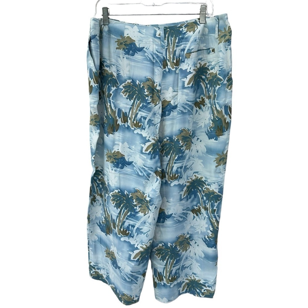 Kate Hill 100% Silk Cropped Tropical Palm Trees Blue Flowy Summer Pants, XL - Picture 8 of 10